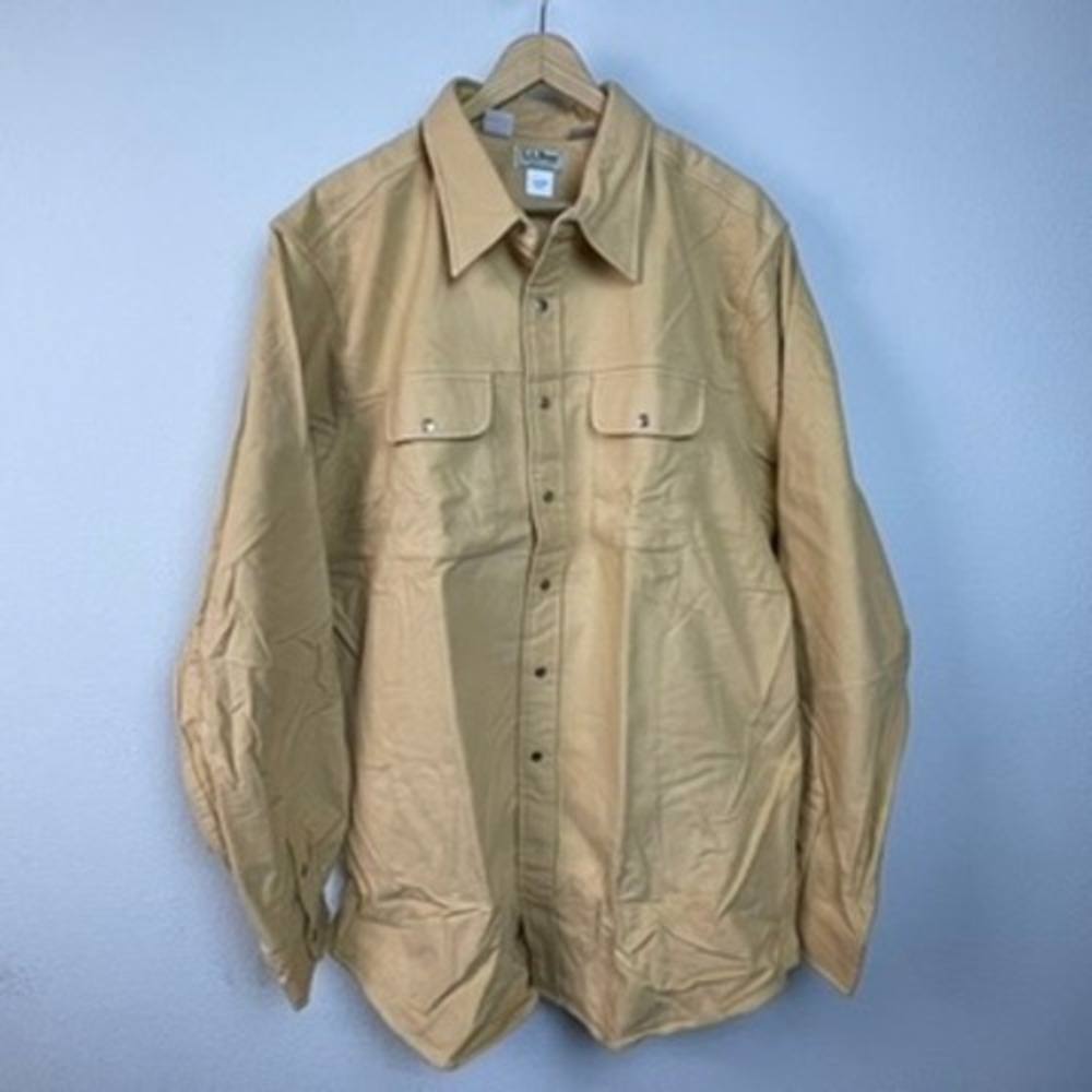 LL Bean Long Sleeve Flannel Shirt Tan Khaki XL Tall Mens Gorpcore Work Casual